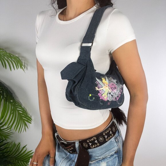 Vintage Y2K Blue Denim Tinker Bell 2000s Shoulder Bag Girly Fairycore Mini Purse - Picture 2 of 7